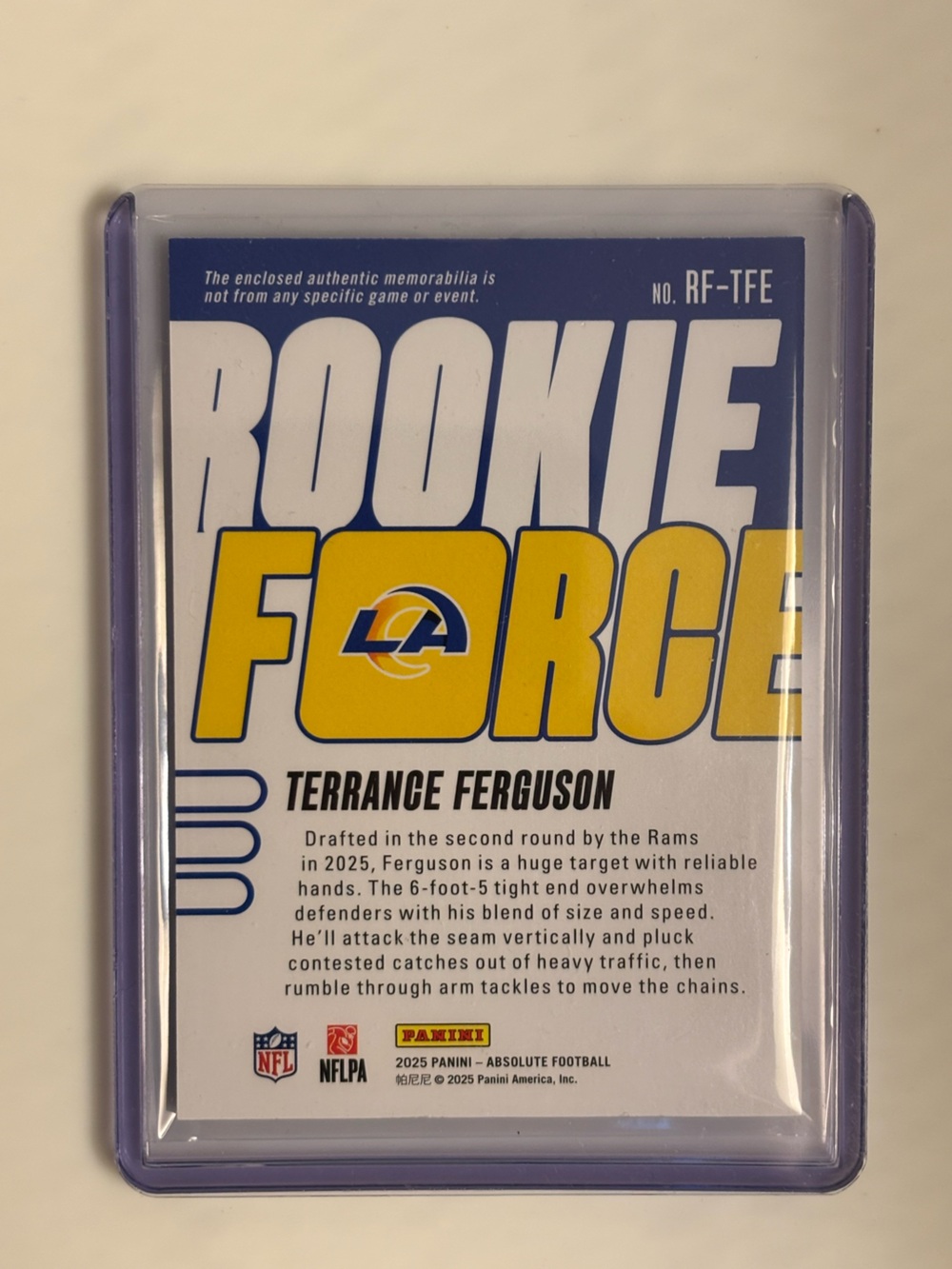 Terrance Ferguson 2025 Absolute Rookie Force RC Jersey Patch Rams RF-TFE - Picture 2 of 6